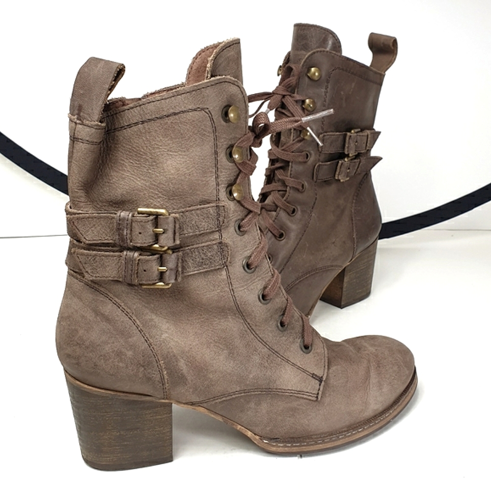 Holding Horses Anthropology  leather boots stacked heel buckle booties lace-up
